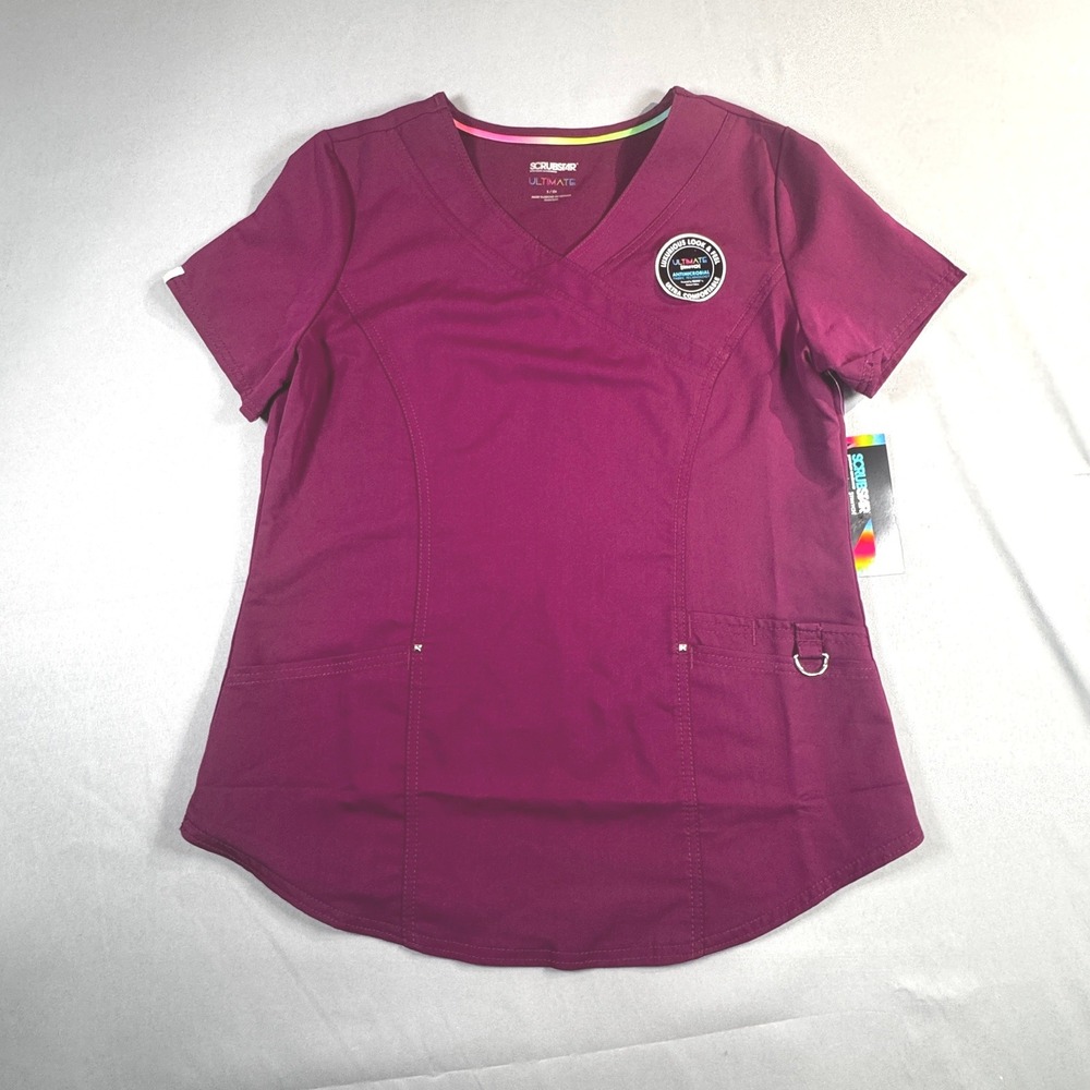 Scrubstar Women Med New Wine Red Antimicrobial Ultimate Stretch Scrub Top
